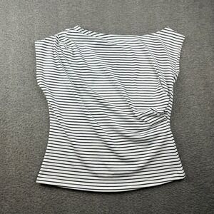 Dazy Women's S Small Striped Boat Neck Cap Sleeve Top White‎ Black